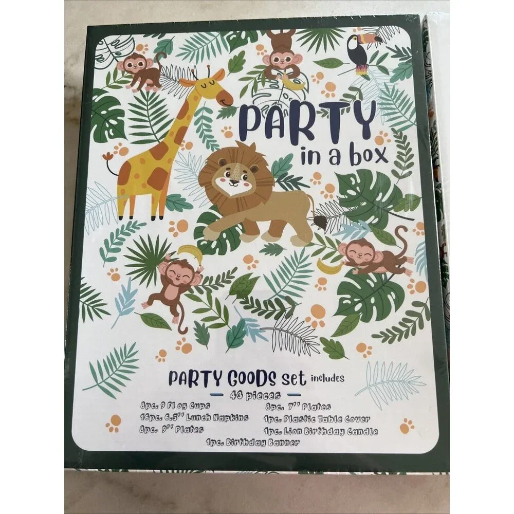 Set‎ Of 2 Party In A Box Jungle Safari Birthday 43 Pcs Each 86 Total Lion Monkey